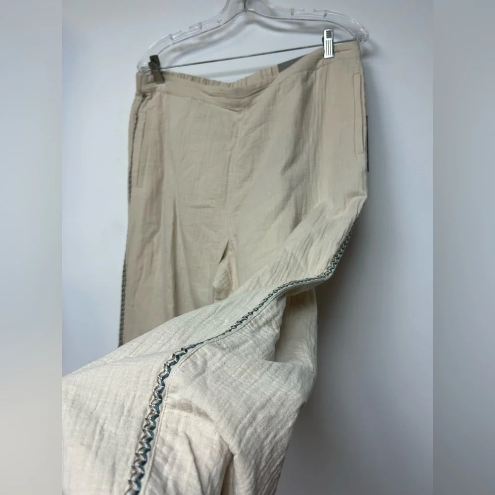 NWT SOFT SURROUNDINGS Lale Gauze pull on‎ tan/Brown Cotton pants Size L Neutral